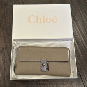 Chloe Gray Taupe Long Zip Wallet Drew